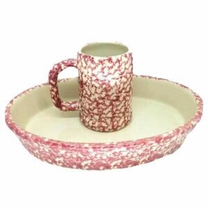 Roseville Spongeware 12" Oval Bowl & Mug 2 pc Lot Decor Kitchen Set Farmhouse